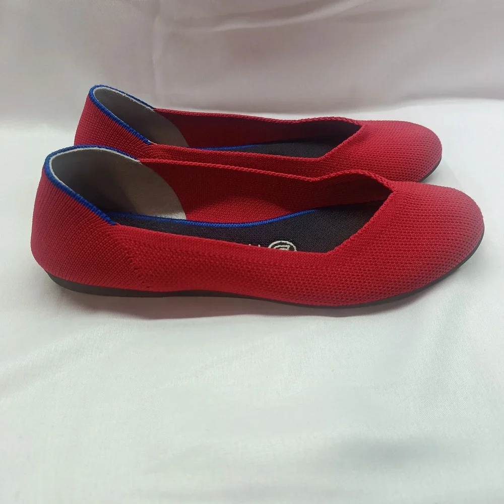 Rothys The Flat Red Round Toe Knit Ballet Flats Womens 5.5 Casual Shoes Preppy